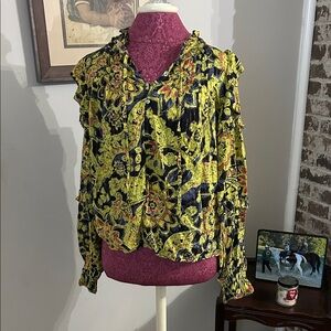Floral Ruffle Women's Top - Yellow and Blue